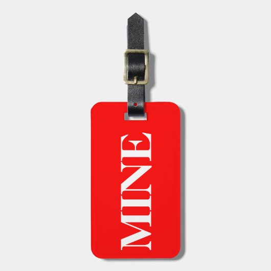 Étiquette À Bagage Mien blanc sur fond rouge (Devant Vertical)