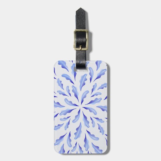 Étiquette À Bagage mignon blanc bleu simple fleurs feuilles (Devant Vertical)