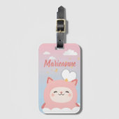 Étiquette À Bagage Mignon Chat Rose Kawaii (Devant Vertical)