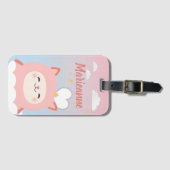 Étiquette À Bagage Mignon Chat Rose Kawaii (Devant Horizontal)
