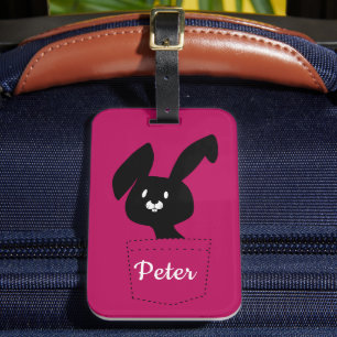 Étiquette À Bagage Mignon Lapin de Dessin Animé Minimal Noir sur Fond