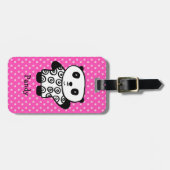 Étiquette À Bagage Mignon Panda Kawaii Monogramme Rose Points (Devant horizontal)