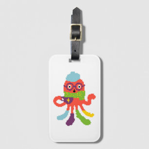 Étiquette À Bagage Mignon pieuvre malade pixelisée colorée