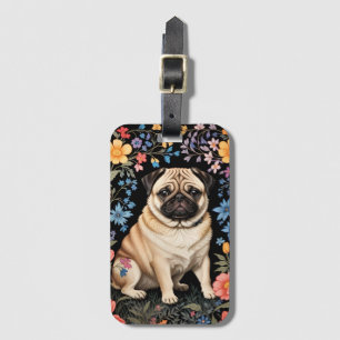 Étiquette À Bagage Mignon Pug Élégant Floral Coloré