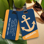 Étiquette À Bagage Mignonne Ancre Pointe Orange avec Nom Personnalisé<br><div class="desc">Un design tendance et élégant avec des points et des couleurs préppantes plus un espace pour ajouter votre nom ou monogramme.</div>