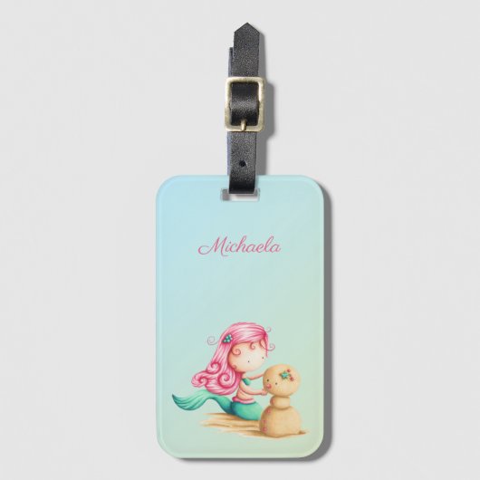 Étiquette À Bagage Mignonne fille sirène (Devant Vertical)