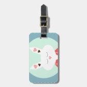 Étiquette À Bagage Mignonne lapin de Pâques blanc aux coeurs roses (Devant Vertical)