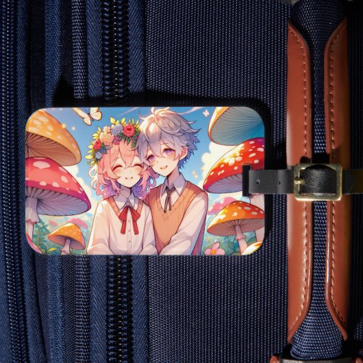 Étiquette À Bagage Mignonne mignon Anime Couple Whimsical Romantic (Insitu Rectoal 4)