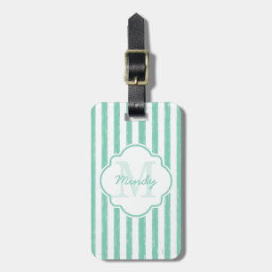 Étiquette À Bagage Mignonne Mint Green Peint Grilles Monogramme et no