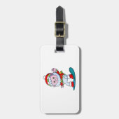 Étiquette À Bagage mignonne yeti en costume père Noël en snowboard (Devant Vertical)