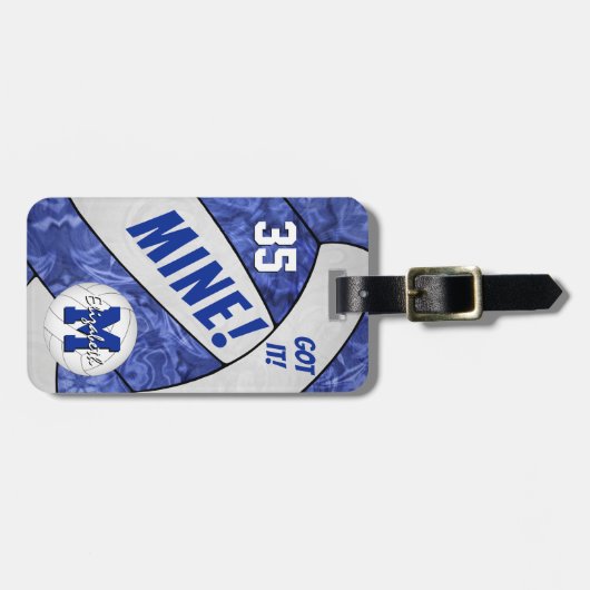 Étiquette À Bagage MINE! filles bleu blanc volleyball équipe cadeaux (Devant horizontal)