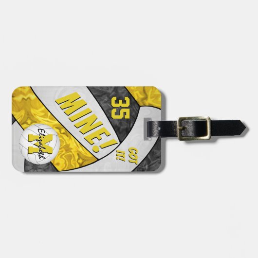 Étiquette À Bagage MINE ! filles volleyball noir couleurs de l'école (Devant horizontal)