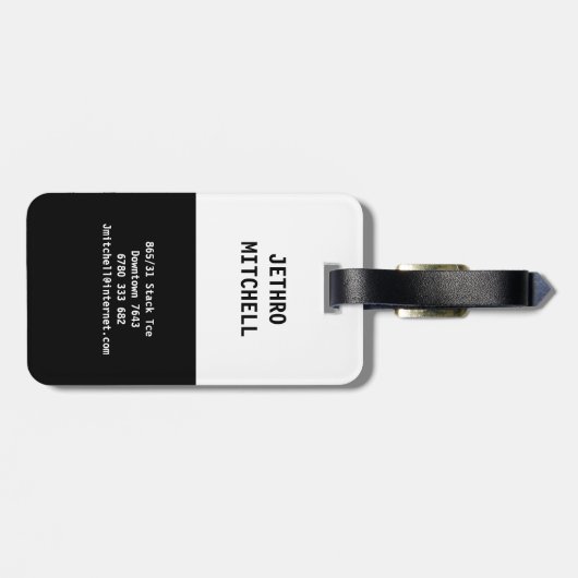 Étiquette À Bagage MINE noir et blanc (Dos horizontal)