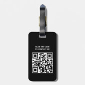 Étiquette À Bagage Mini Faux Métal Bleu Noir Gras Monogramme QR (Dos Vertical)