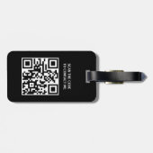 Étiquette À Bagage Mini Faux Métal Bleu Noir Gras Monogramme QR (Dos horizontal)