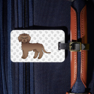 Étiquette À Bagage Mini Goldendoodle Brown mignon dessin animé chien 