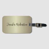 Étiquette À Bagage Mini Métallo Or Moderne Chic Design Script (Devant Horizontal)