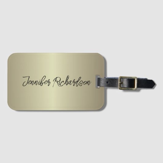 Étiquette À Bagage Mini Métallo Or Moderne Chic Design Script (Devant Horizontal)