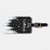 Étiquette À Bagage Mini noir blanc pinède nuit étoiles ciel (Devant horizontal)