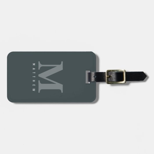 Étiquette À Bagage Minimal Modern Classic Monogrammed Green Custom (Devant horizontal)