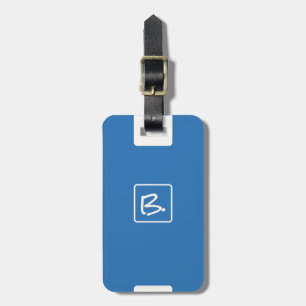 Étiquette À Bagage Minimaliste bleu océan avec monogramme blanc