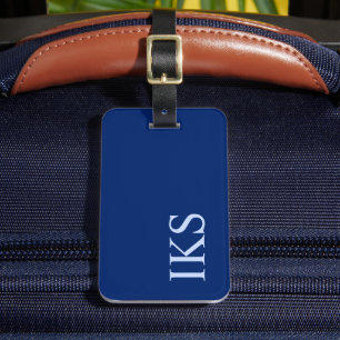 Étiquette À Bagage Minimaliste Classique Monogrammé Bleu Foncé