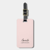 Étiquette À Bagage Minuscule Monogramme rose pâle Nom complet (Devant Vertical)