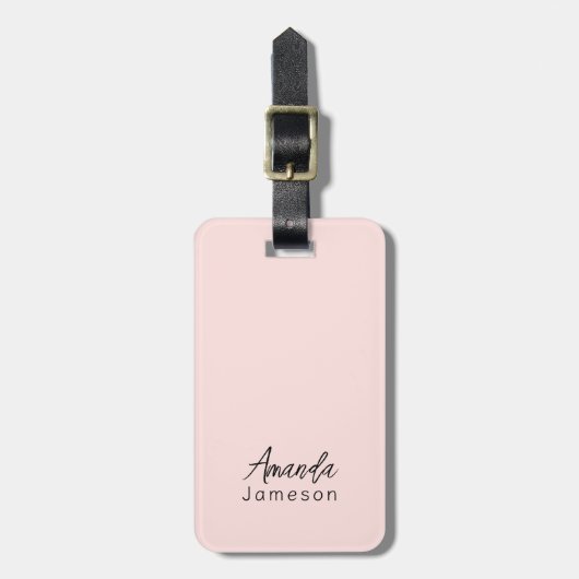 Étiquette À Bagage Minuscule Monogramme rose pâle Nom complet (Devant Vertical)