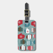 Étiquette À Bagage Mitaines confortables de Noël d'hiver bleues (Devant Vertical)