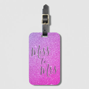 Étiquette À Bagage Mlle à Mme Bridal Pink Purple Glitter Ombre