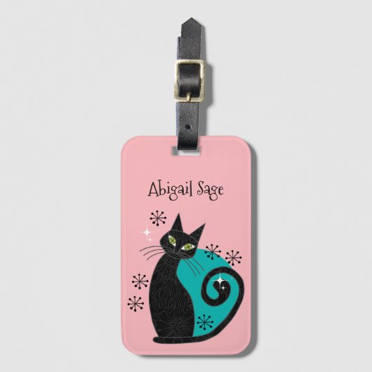 Étiquette À Bagage Mmilieu du siècle moderne Atomique Chat Retro Adre (Devant Vertical)