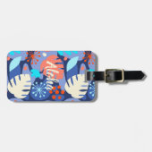 Étiquette À Bagage Mod Monstera Leaf Abstrait Hawaiian Tropical -Navy (Devant horizontal)
