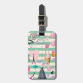 Étiquette À Bagage Mode adorable, Paris, Motif de coeur (Devant Vertical)