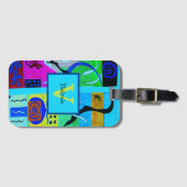 Étiquette À Bagage Mode bleue Inspiration Abstraite de Matisse (Devant Horizontal)