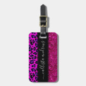 Étiquette À Bagage Mode moderne Parties scintillant rose violet Leopa (Devant Vertical)