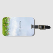 Étiquette À Bagage Modèle, ciel bleu et prairie de fleurs, (Devant Horizontal)