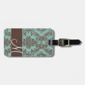 Étiquette À Bagage Modèle Damas vintage avec Monogramme (Devant horizontal)