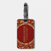 Étiquette À Bagage Modèle de Damas Brown et or (Dos Vertical)