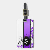 Étiquette À Bagage Modèle et monogramme pourpre damassé (Devant Vertical)
