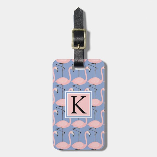 Étiquette À Bagage Modèle Flamingo | Monogramme (Devant Vertical)