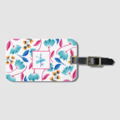 Étiquette À Bagage Modèle floral d'art folklorique monogramme (Devant Horizontal)