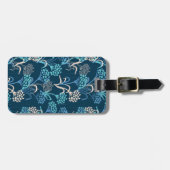 Étiquette À Bagage Modèle Floral Hydrangea stylisé - Bleu élégant (Devant horizontal)