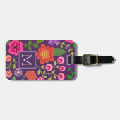 Étiquette À Bagage Modèle floral mauve tendance avec monogramme perso (Devant horizontal)