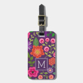 Étiquette À Bagage Modèle floral mauve tendance avec monogramme perso (Devant Vertical)