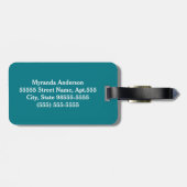 Étiquette À Bagage Modèle Floral Turquoise élégant avec Monogramme et (Dos horizontal)