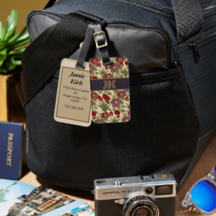Étiquette À Bagage Modèle floral vintage personnalisé monogramme pers