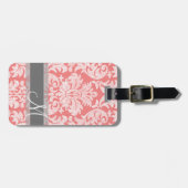 Étiquette À Bagage Modèle moderne dentelle Damas - Corail et gris (Devant horizontal)