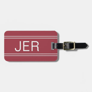 Étiquette À Bagage Modèle simple rouge de monogramme personnalisé pou
