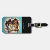 Étiquette À Bagage Modem Leopard Blue Nom personnalisable (Devant horizontal)