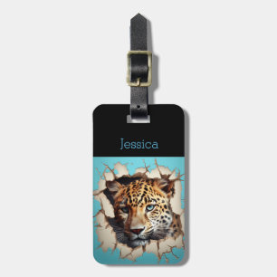 Étiquette À Bagage Modem Leopard Blue Nom personnalisable